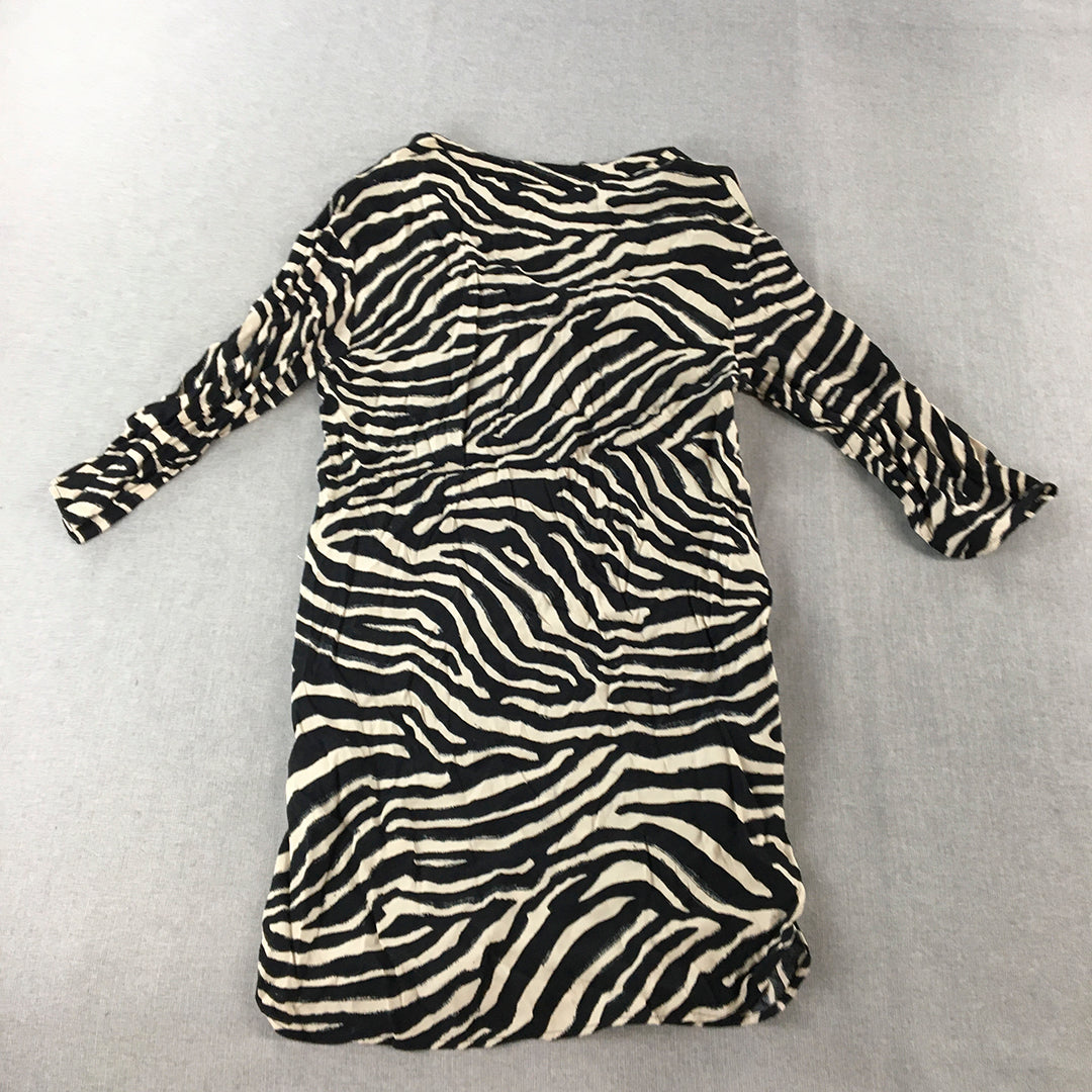 H&M Womens Mini Dress Size 6 Black Zebra Striped V-Neck