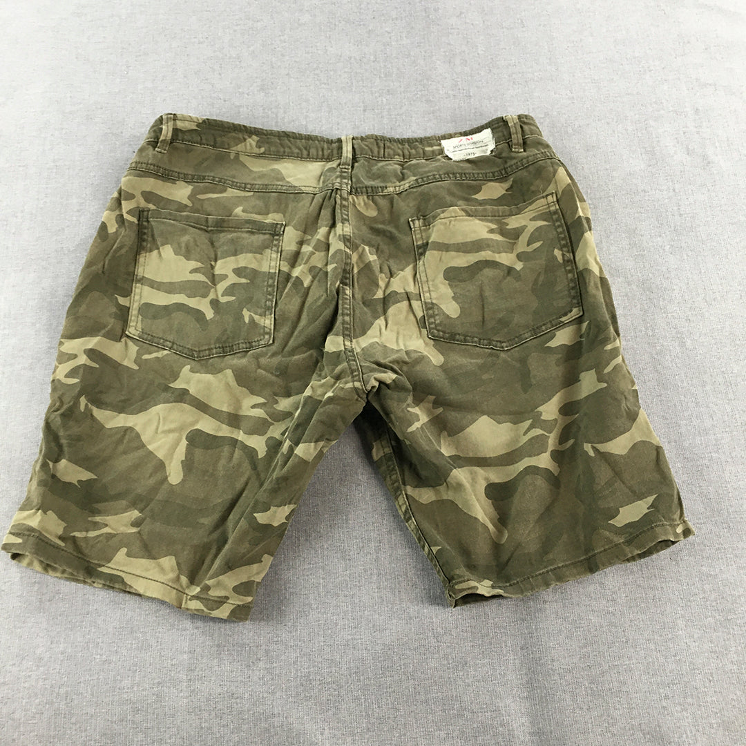 Zara Mens Shorts Size 34 Brown Green Camo Pockets