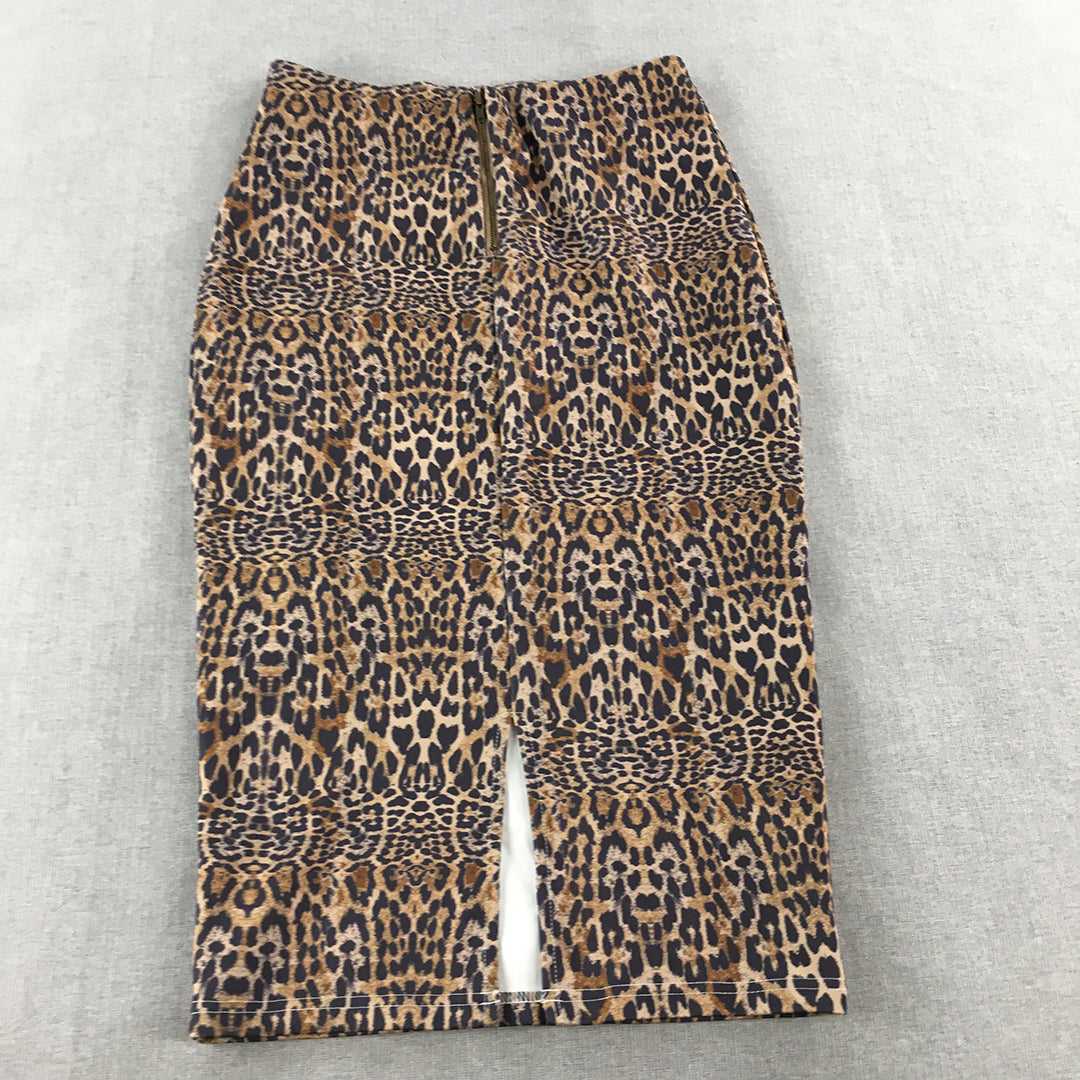 Fresh Soul Womens Pencil Skirt Size 10 Brown Animal Print Straight