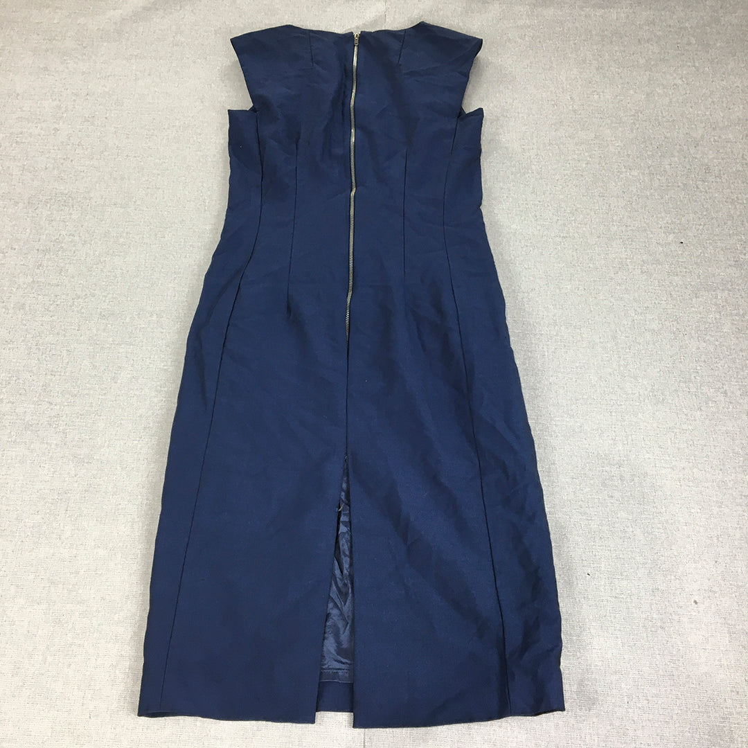 Herringbone Sydney Womens Wool Pencil Dress Size 4 Blue Sleeveless Midi