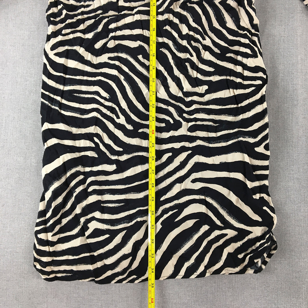 H&M Womens Mini Dress Size 6 Black Zebra Striped V-Neck