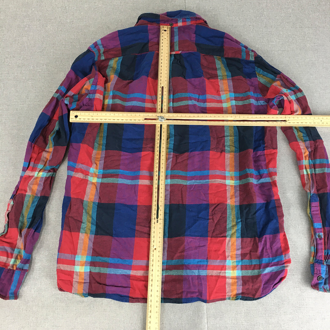 H&M Mens Shirt Size M Red Blue Checkered Long Sleeve Button-Up Pocket