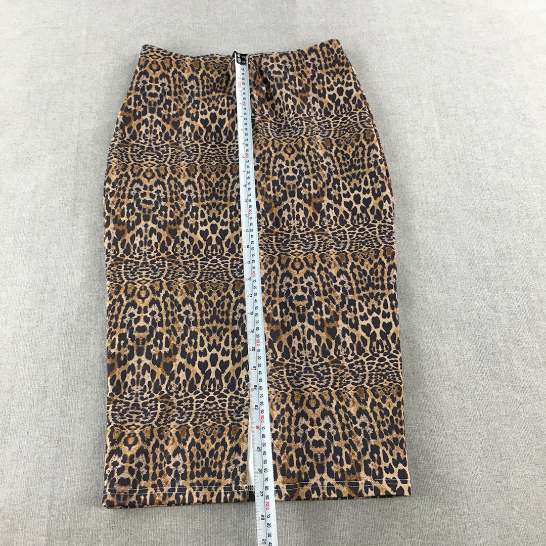 Fresh Soul Womens Pencil Skirt Size 10 Brown Animal Print Straight