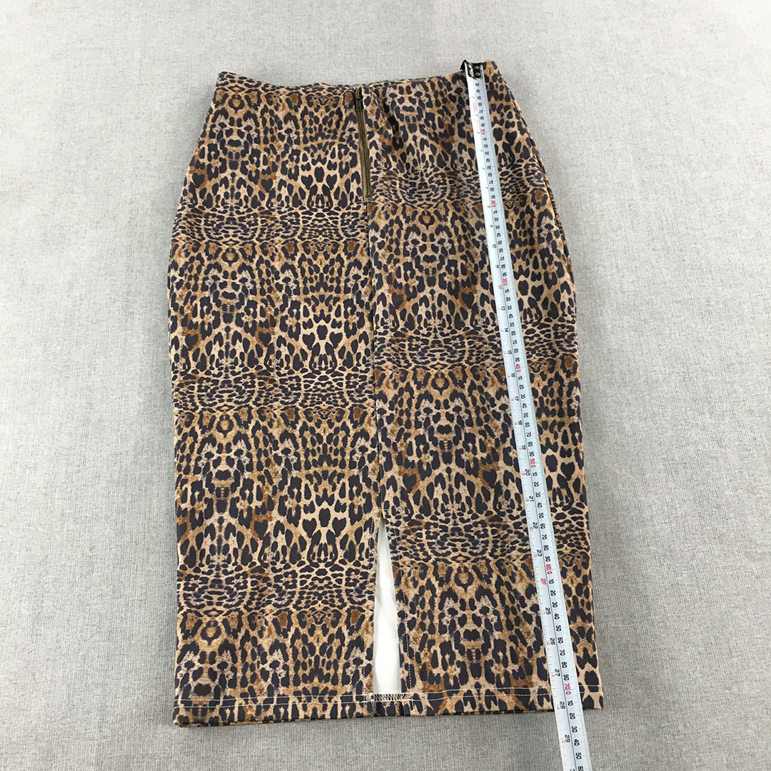 Fresh Soul Womens Pencil Skirt Size 10 Brown Animal Print Straight