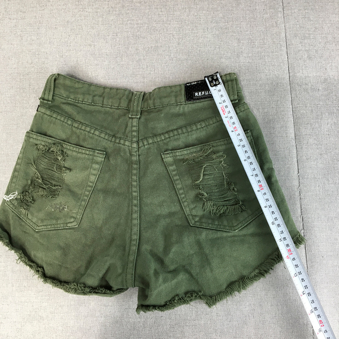 Refuge Womens Denim Shorts Size 8 Khaki Green Ripped Bermuda Jorts