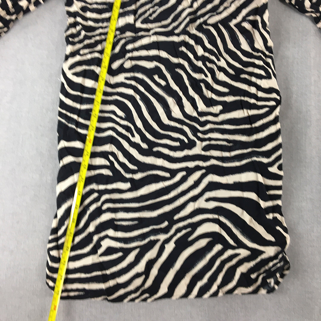 H&M Womens Mini Dress Size 6 Black Zebra Striped V-Neck