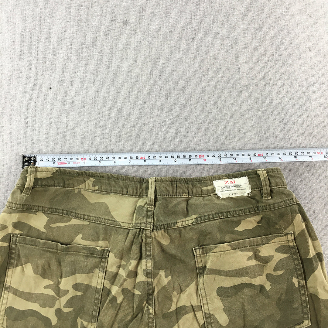 Zara Mens Shorts Size 34 Brown Green Camo Pockets