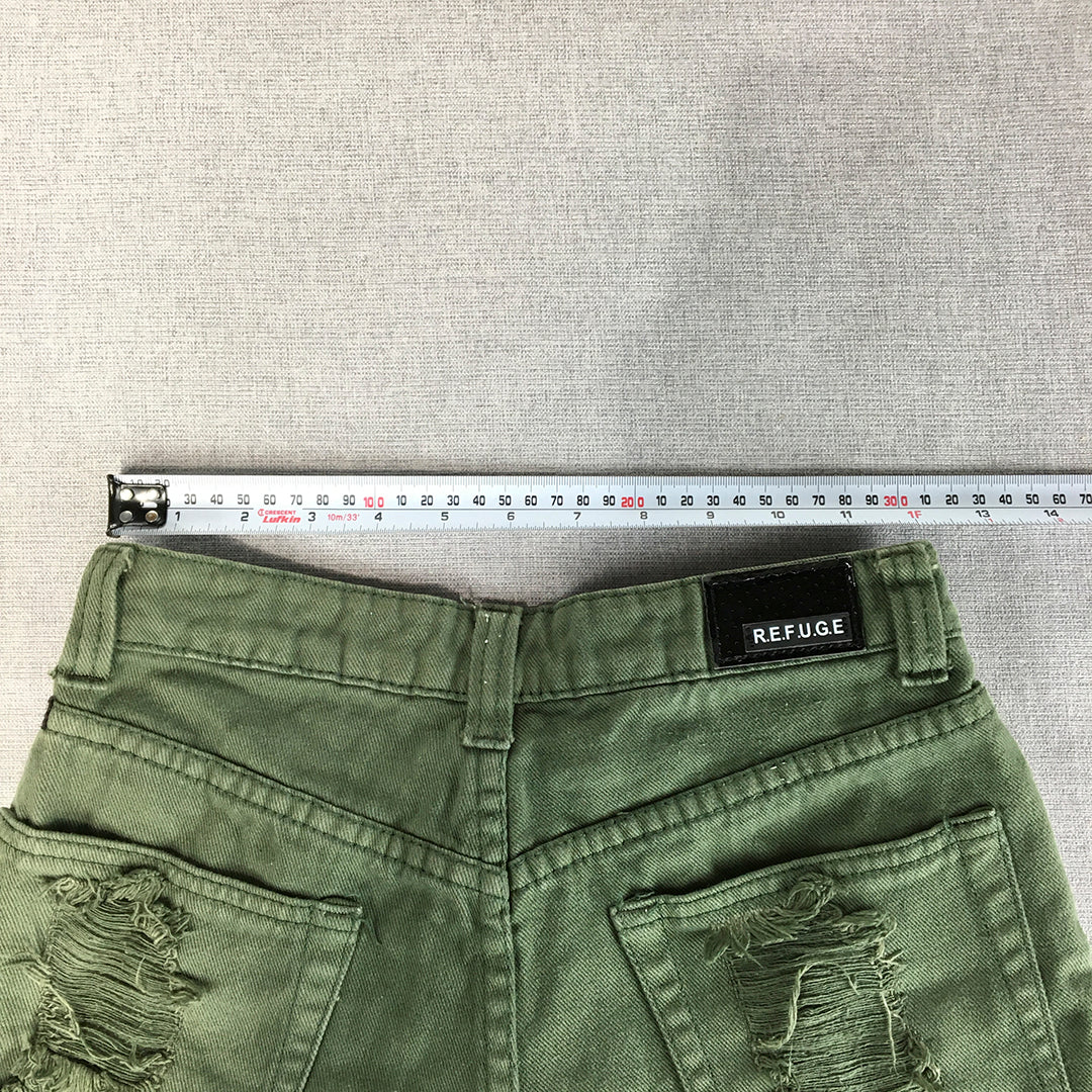 Refuge Womens Denim Shorts Size 8 Khaki Green Ripped Bermuda Jorts