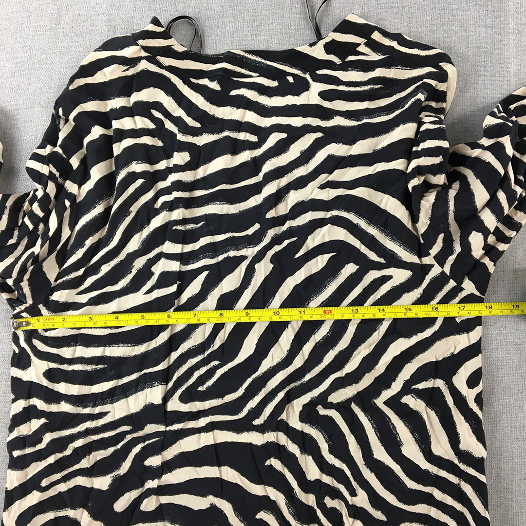 H&M Womens Mini Dress Size 6 Black Zebra Striped V-Neck