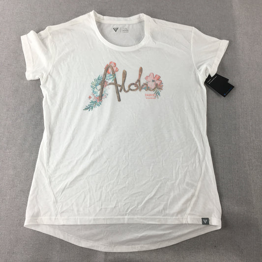 NEW Levelwear Womens T-Shirt Size L White Aloha Short Sleeve Top