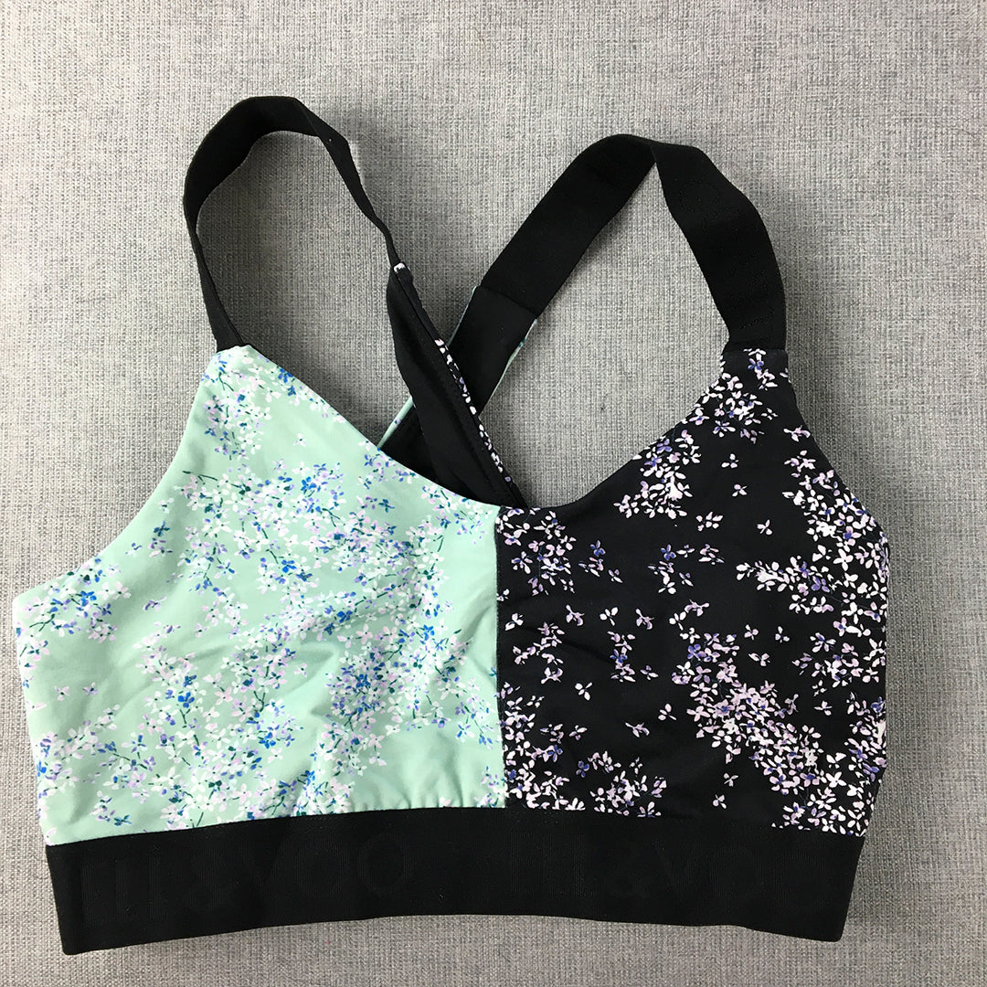 Ell & Voo Womens Sports Bra Size 6 Blue Black Floral Cropped Top