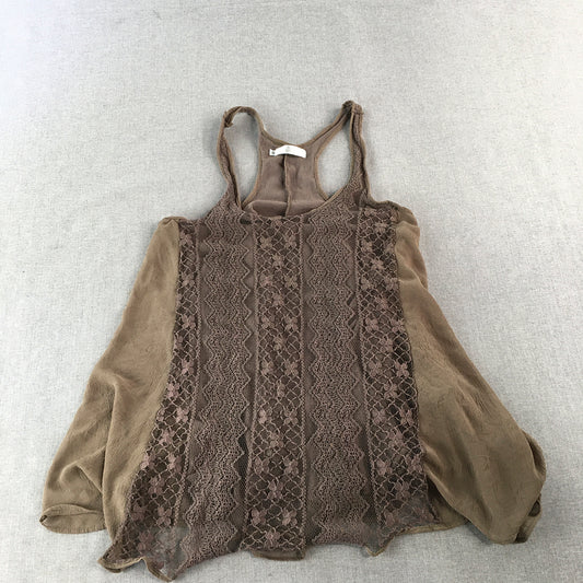 Lily Whyt Womens Mini Dress Size 10 Brown Sleeveless Floral Lace