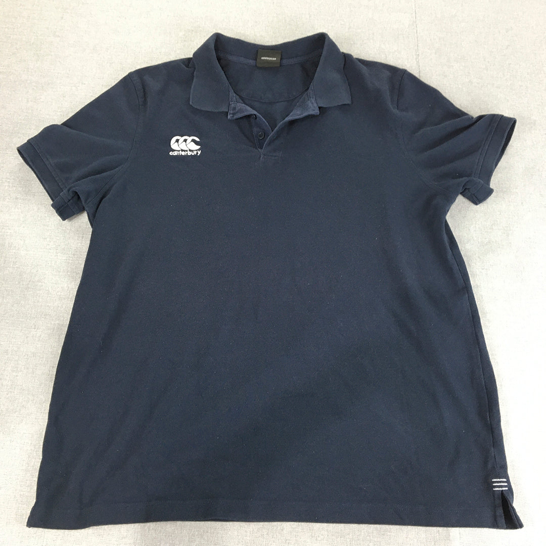 Canterbury Mens Polo Shirt Size 2XL Navy Blue Logo Collared Rugby