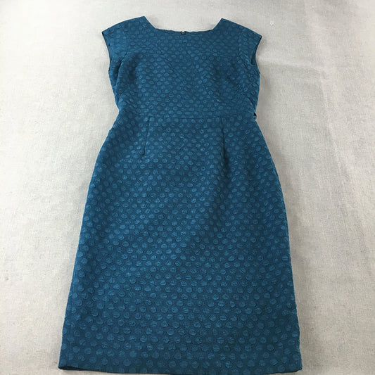 Table Eight Womens Pencil Dress Size 10 Blue Dot Midi Sleeveless