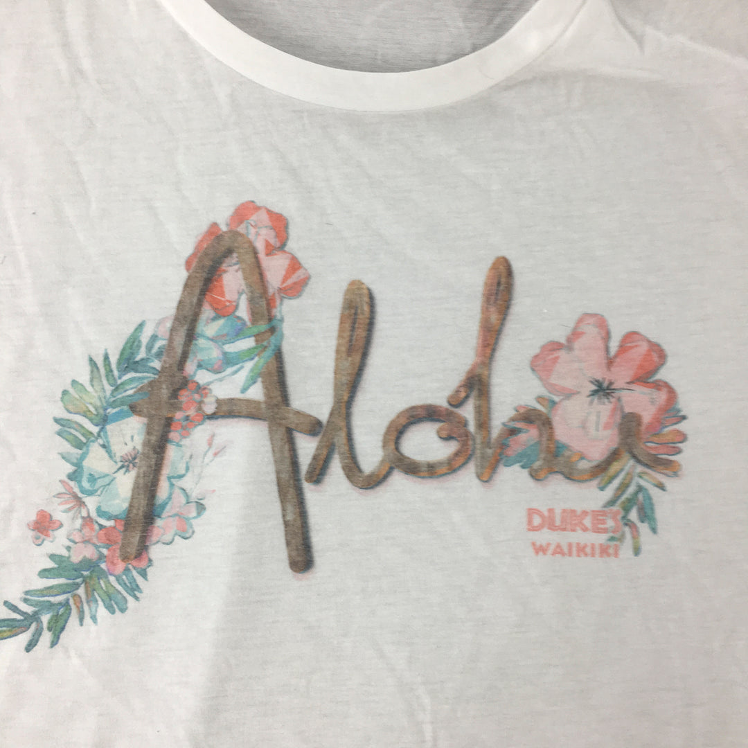 NEW Levelwear Womens T-Shirt Size L White Aloha Short Sleeve Top