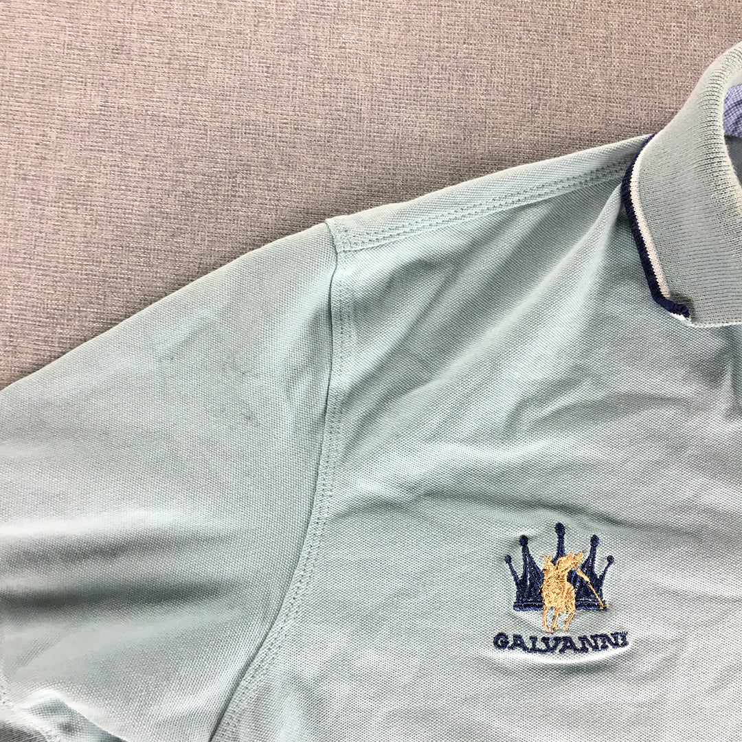 Galvanni Mens Polo Shirt Size L Blue Embroidered Logo Collared Rugby