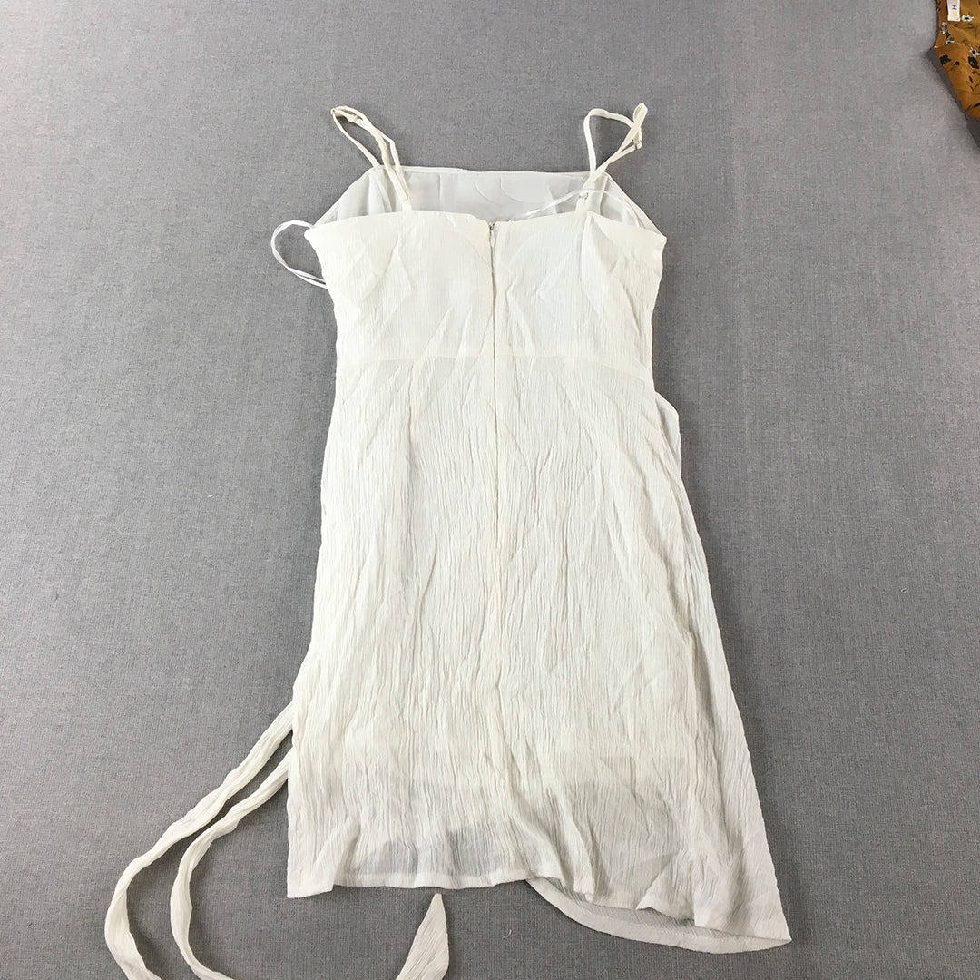 Loving Things Womens Wrap Dress Size 12 White Midi Sleeveless