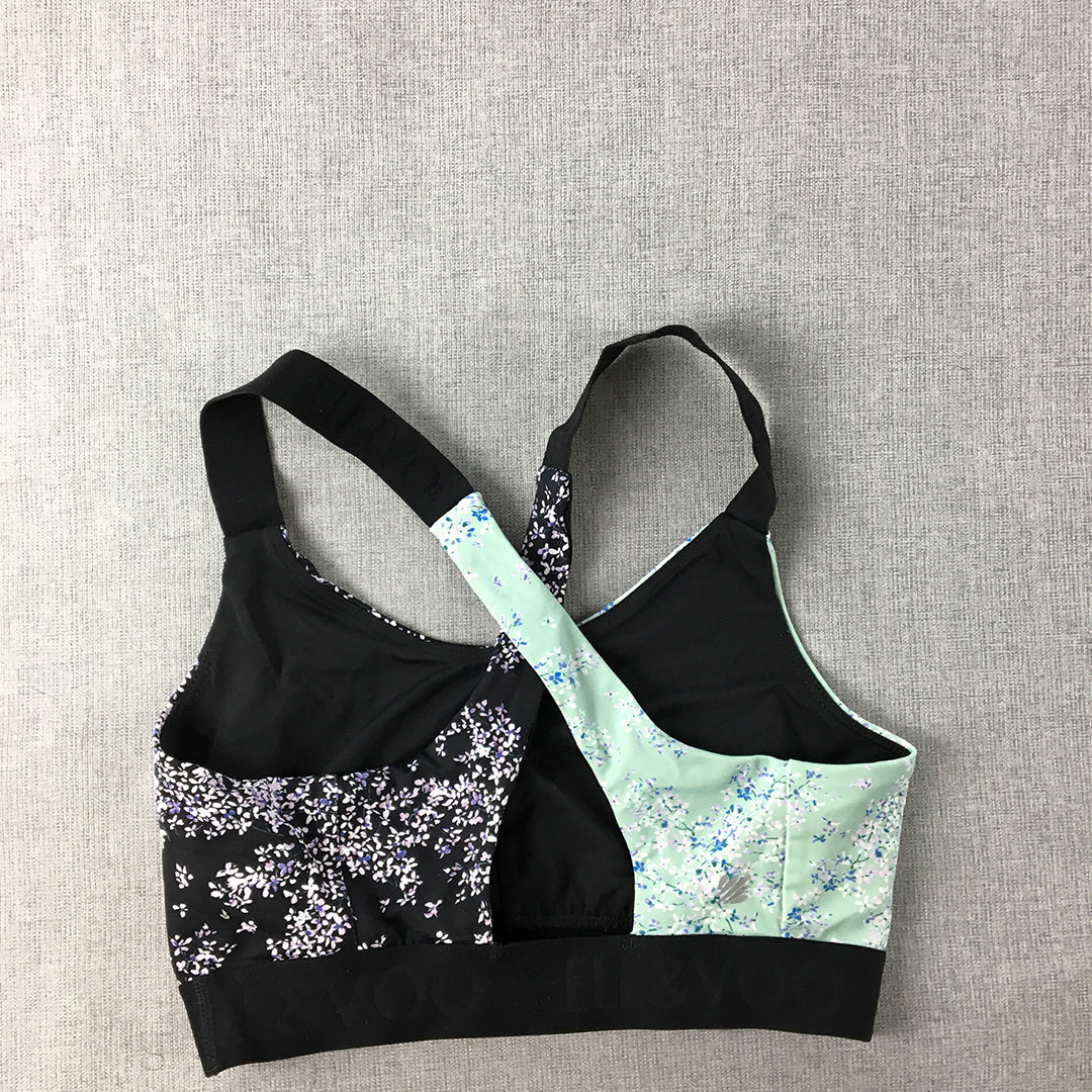 Ell & Voo Womens Sports Bra Size 6 Blue Black Floral Cropped Top