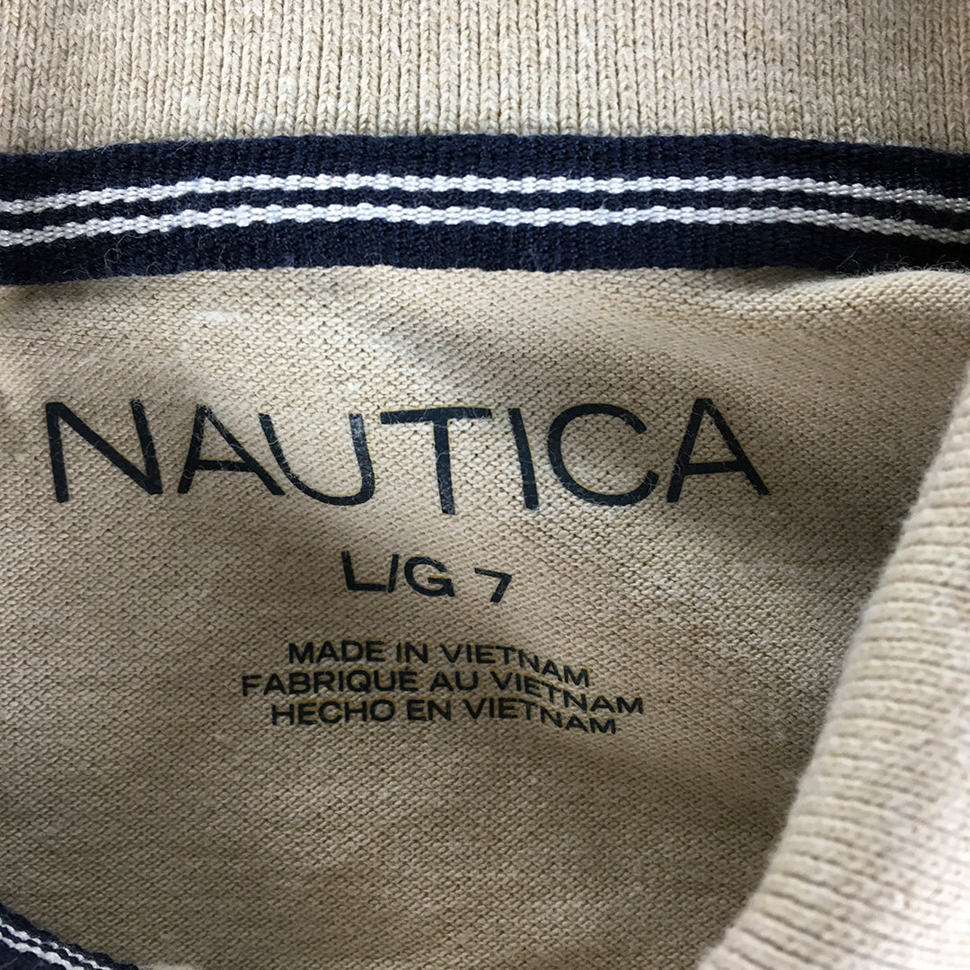 Nautica Kids Boys Polo Shirt Size 7 Years Light Brown Logo Collared Rugby