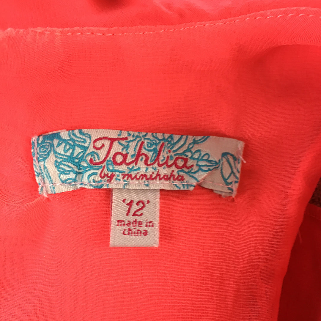 Tahlia By Minihaha Kids Girls Dress Size 12 Coral Red A-Line Short Sleeve