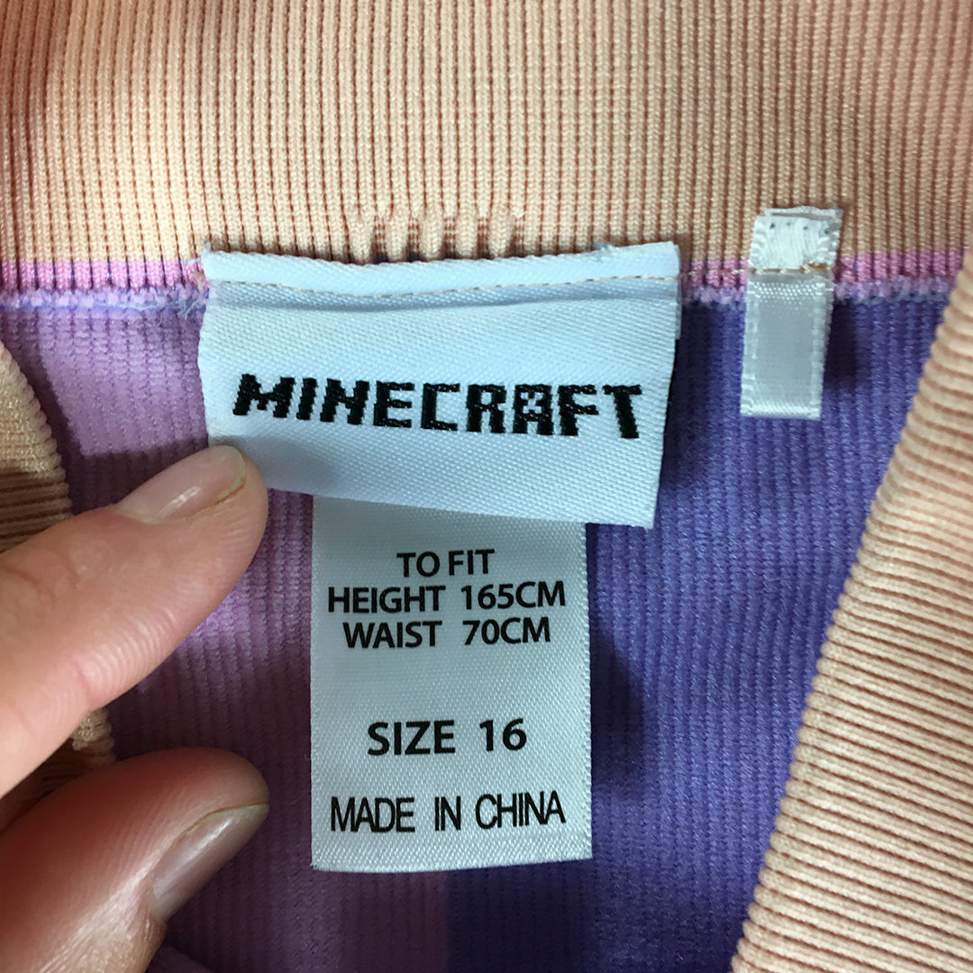 Minecraft Kids Girls Legging Shorts Size 16 Pink Purple Stretch Fabric