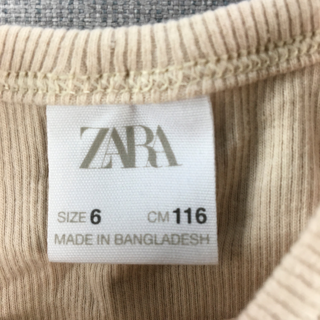 Zara Kids Girls Knit Tank Top Size 6 Light Brown Sleeveless Stretch Fabric Shirt