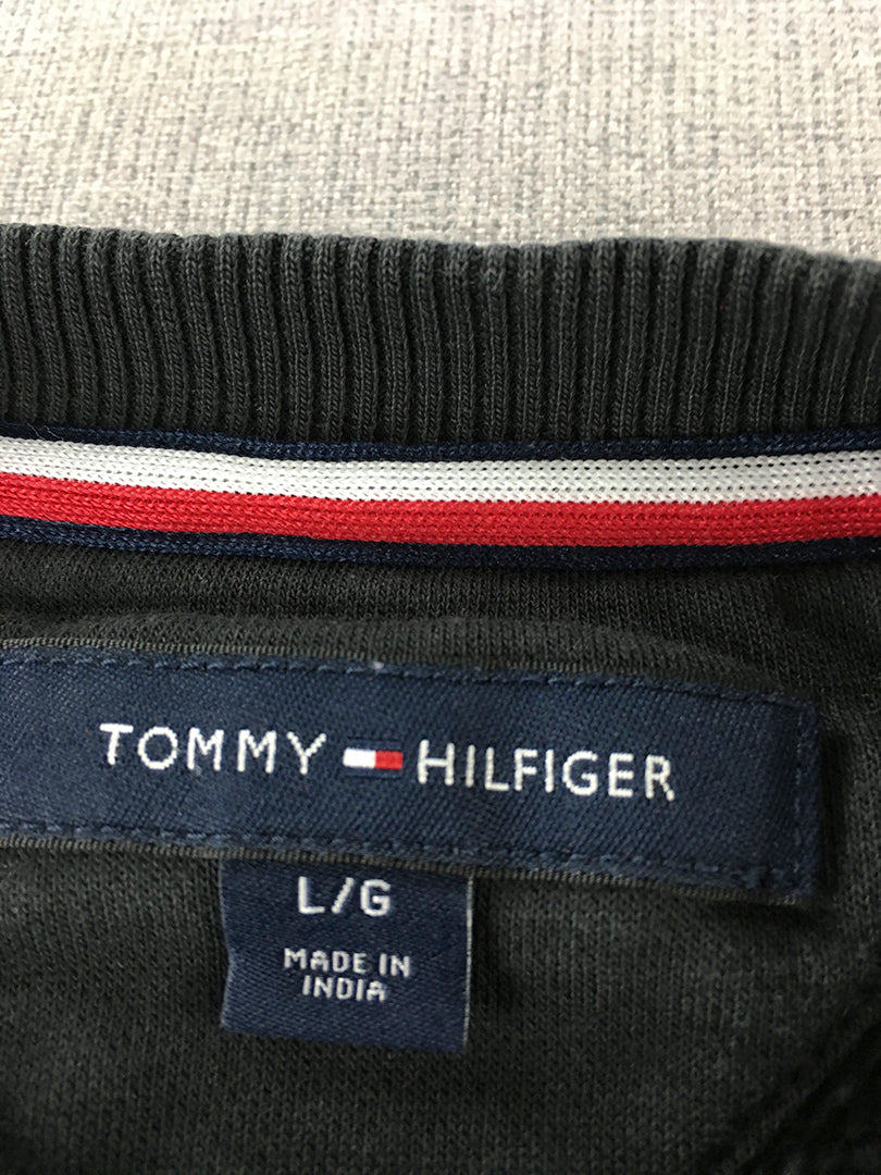 Tommy Hilfiger Mens Sweater Size L Black Logo Crew Neck Pullover Jumper