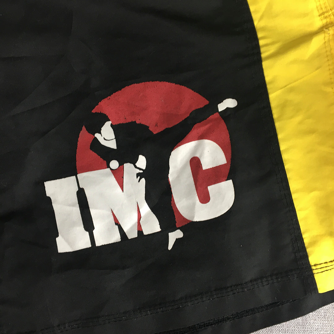 IMC Fighting Shorts Size M Black Yellow MMA Martial Arts Karate Drawstring