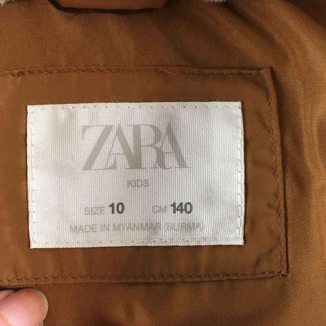 Zara Kids Girls Sherpa Lined Puffer Jacket Size 10 Brown Zip-Up Coat