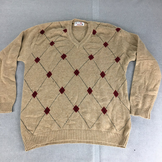 Vintage 80s Angoora By Mohini Mens Knit Sweater Size L Brown Argyle Angora