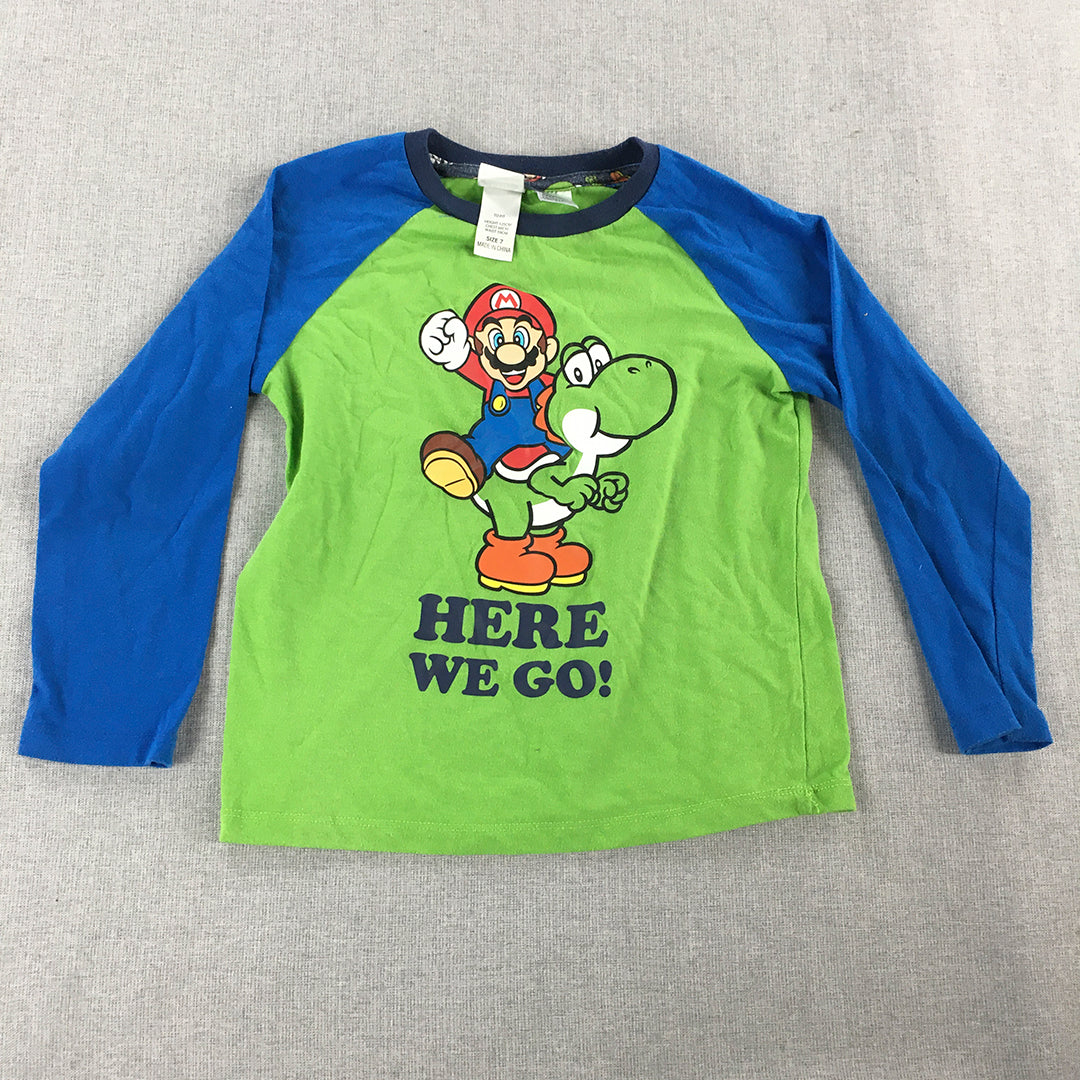 Super Mario Kids Boys Top Size 7 Green Long Sleeve Pullover Shirt