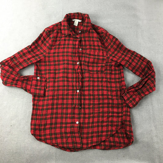 H&M Womens Flannel Shirt Size 2 US (6 AU) Red Checkered Button-Up