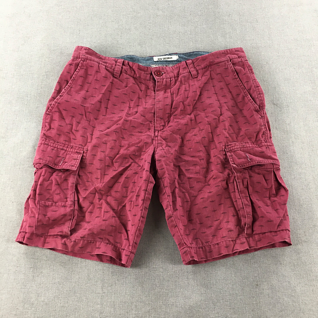 Ben Sherman Mens Cargo Shorts Size 34 Red Pockets