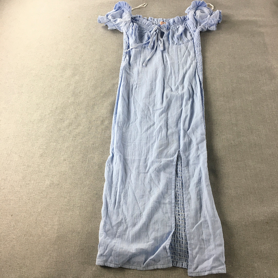 Who I Am Womens Shift Dress Size 6 Blue Slit Short Sleeve Mini