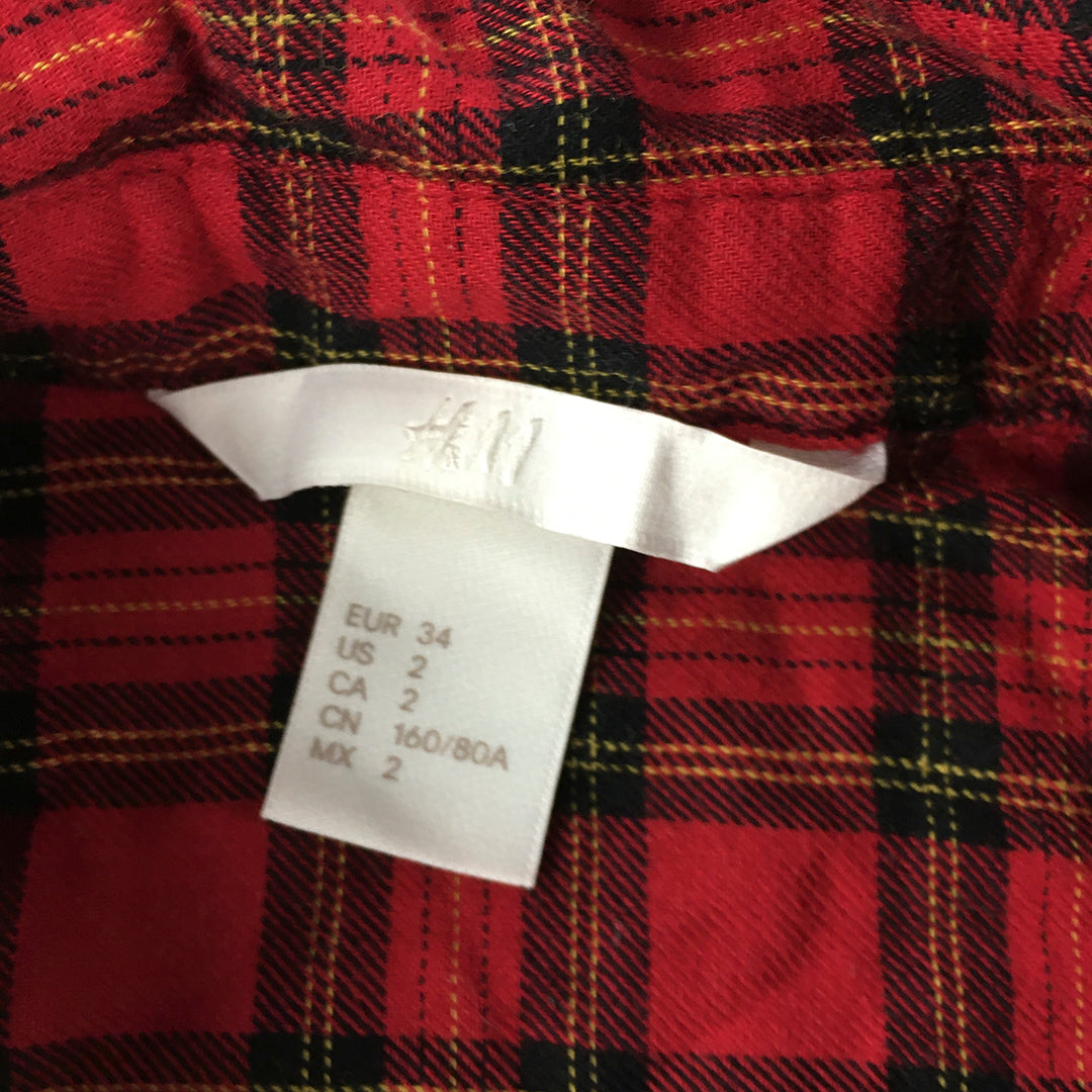 H&M Womens Flannel Shirt Size 2 US (6 AU) Red Checkered Button-Up