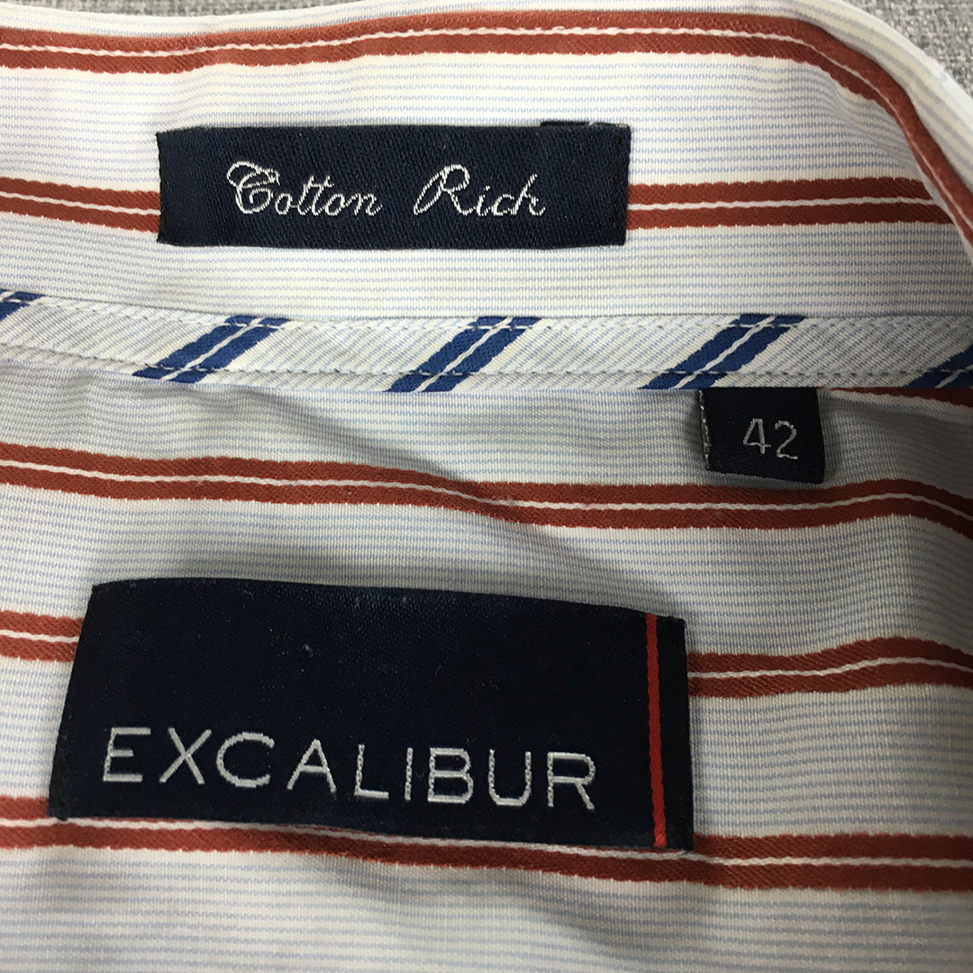 Excalibur Mens Shirt Size M (42) White Striped Long Sleeve Button-Up Pocket