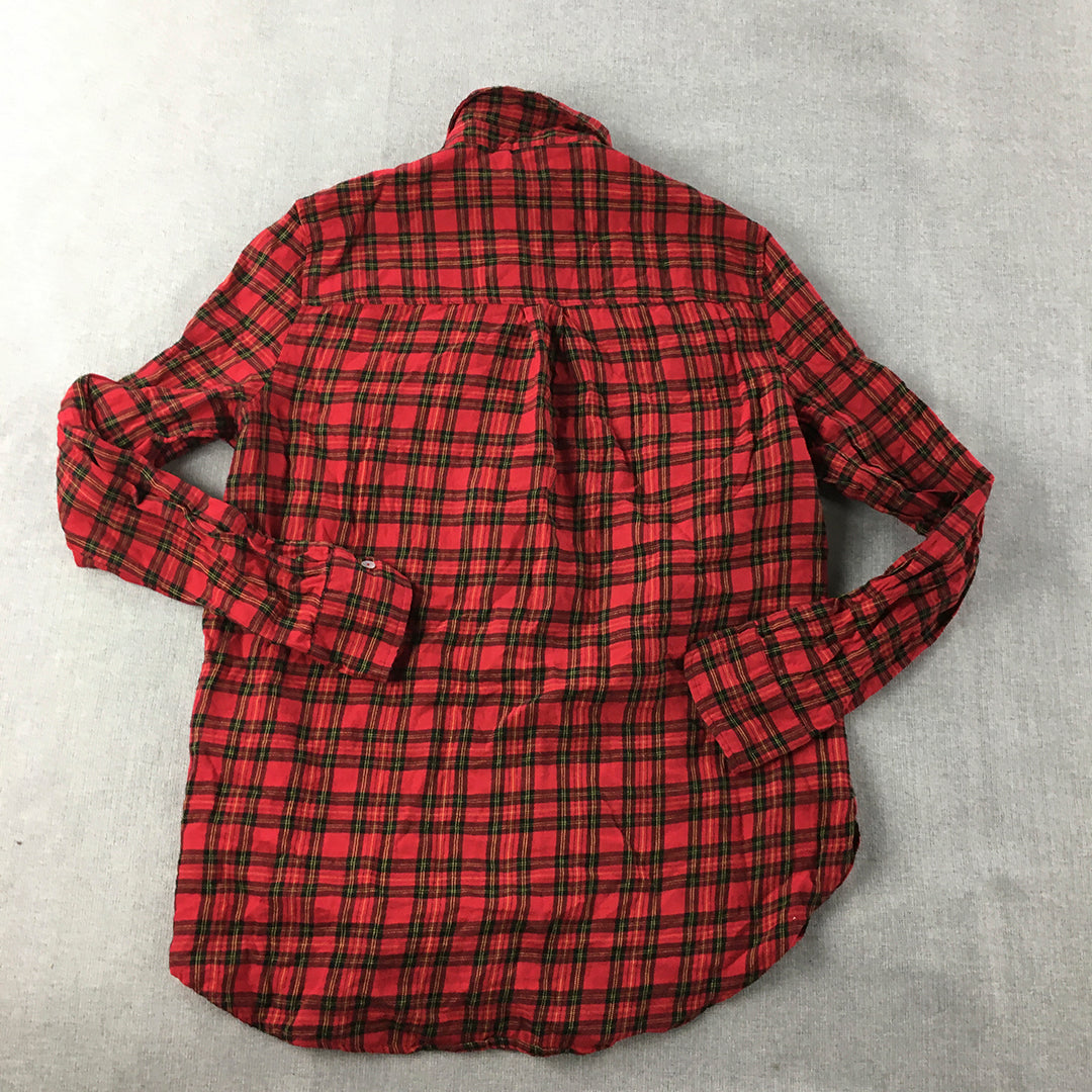 H&M Womens Flannel Shirt Size 2 US (6 AU) Red Checkered Button-Up