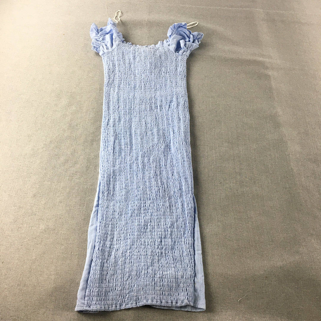 Who I Am Womens Shift Dress Size 6 Blue Slit Short Sleeve Mini