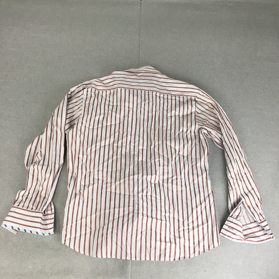 Excalibur Mens Shirt Size M (42) White Striped Long Sleeve Button-Up Pocket