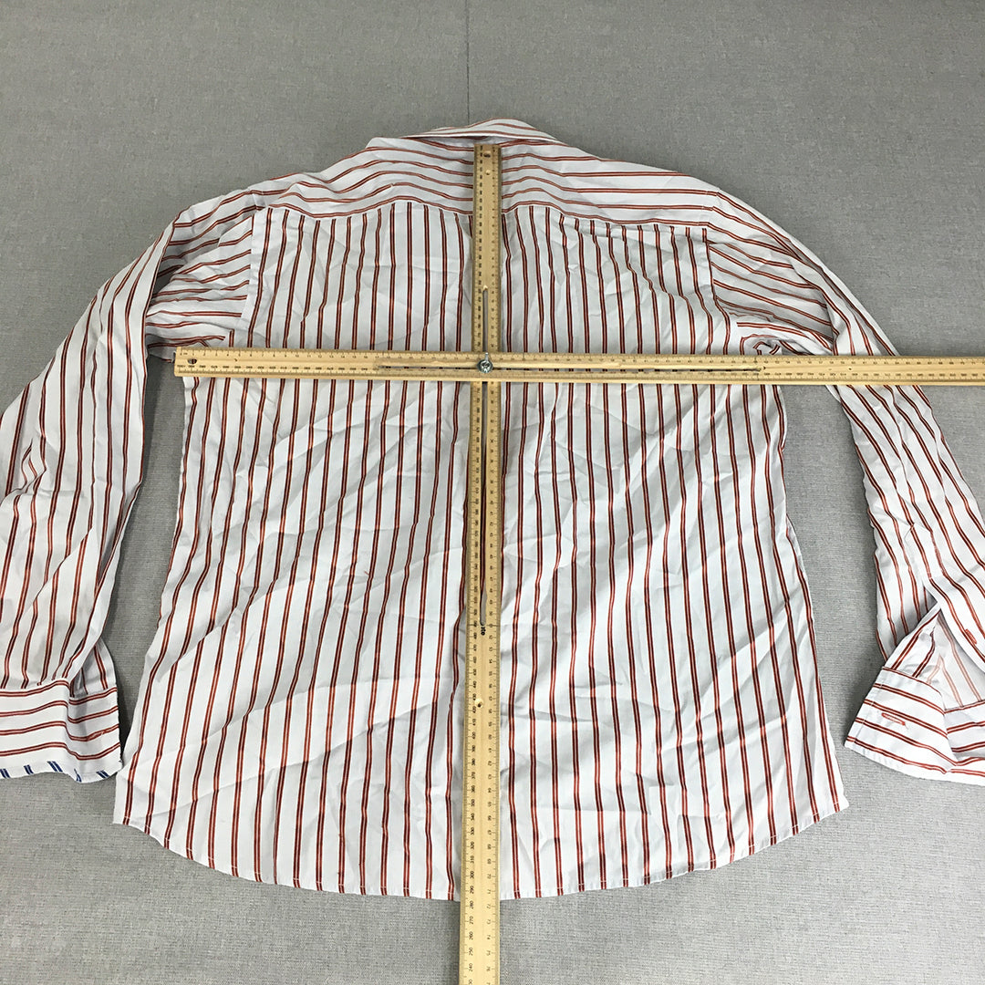 Excalibur Mens Shirt Size M (42) White Striped Long Sleeve Button-Up Pocket