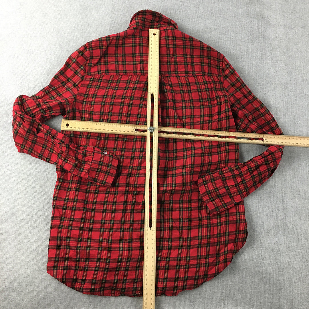 H&M Womens Flannel Shirt Size 2 US (6 AU) Red Checkered Button-Up