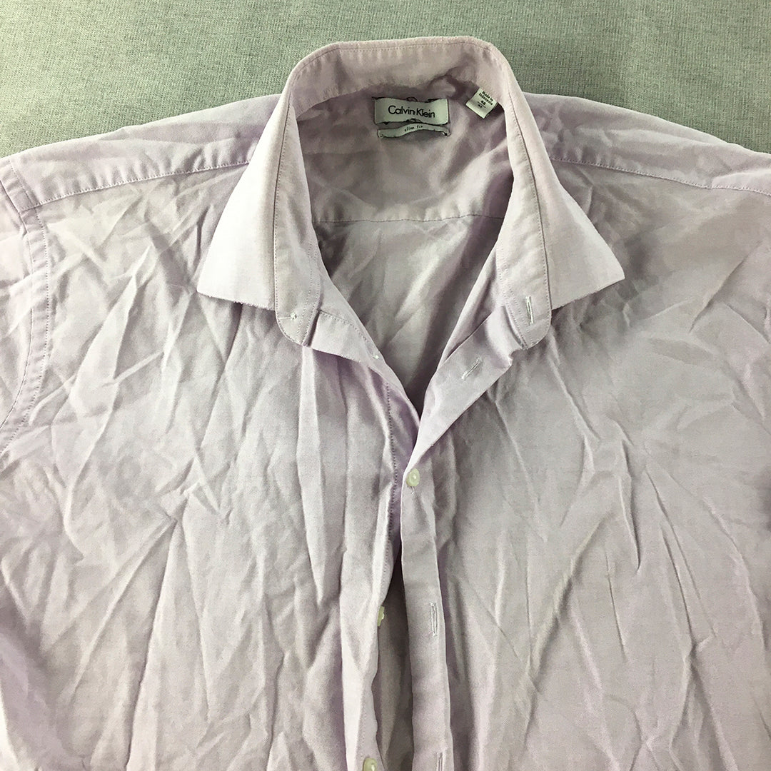 Calvin Klein Mens Shirt Size XL Slim Fit Long Sleeve Button-Up Collared Pink