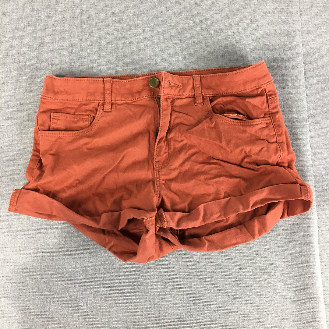 H&M Womens Shorts Size 6 Rust Red Stretch Denim Pockets Bermuda