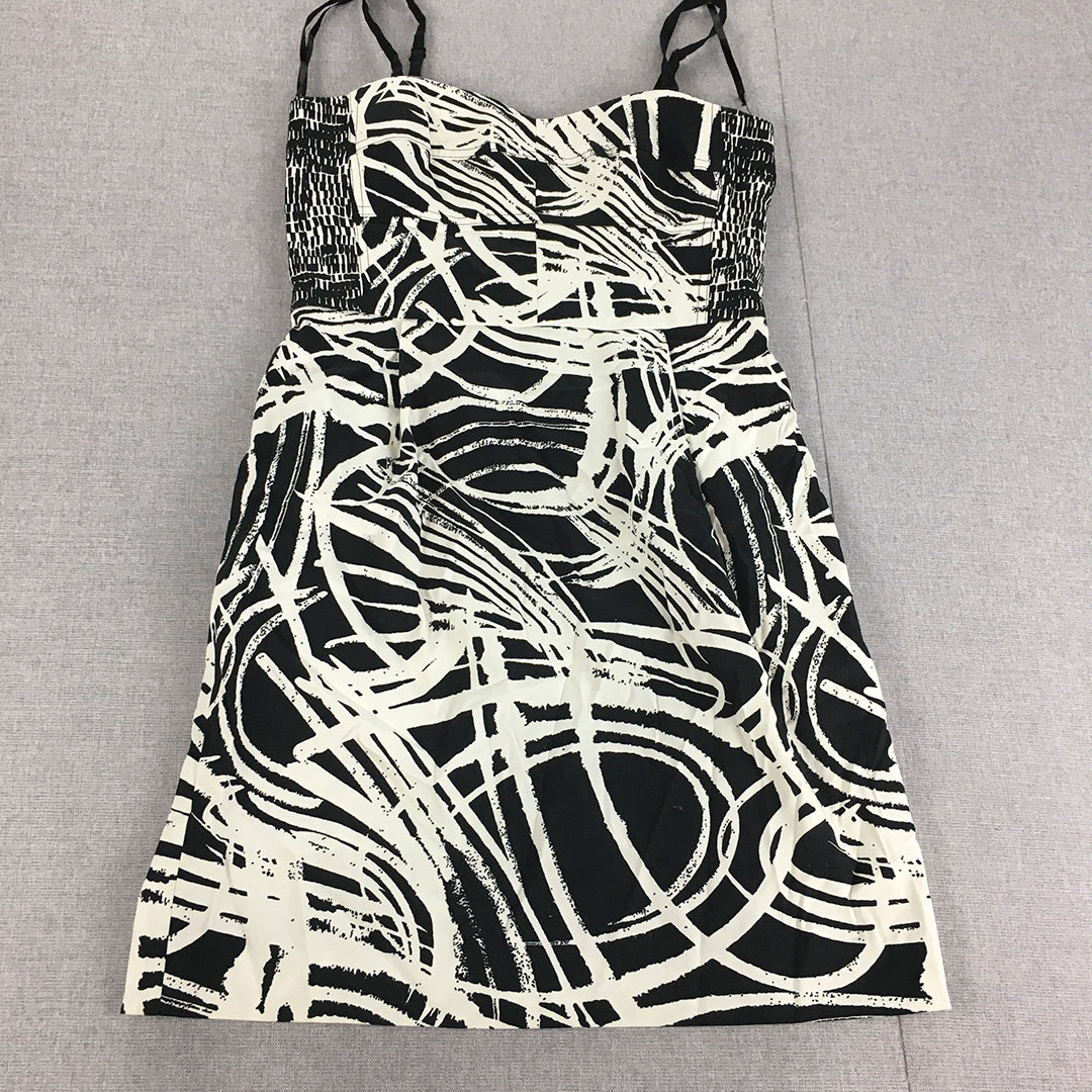 DKNY Womens Mini Dress 6 Black White Sleeveless A-Line Stretch