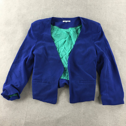 Valleygirl Womens Blazer Jacket Size 10 Blue Open Front