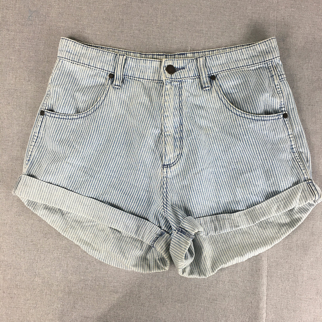 Wrangler Womens Denim Shorts Size 12 Blue Striped Bermuda Pockets