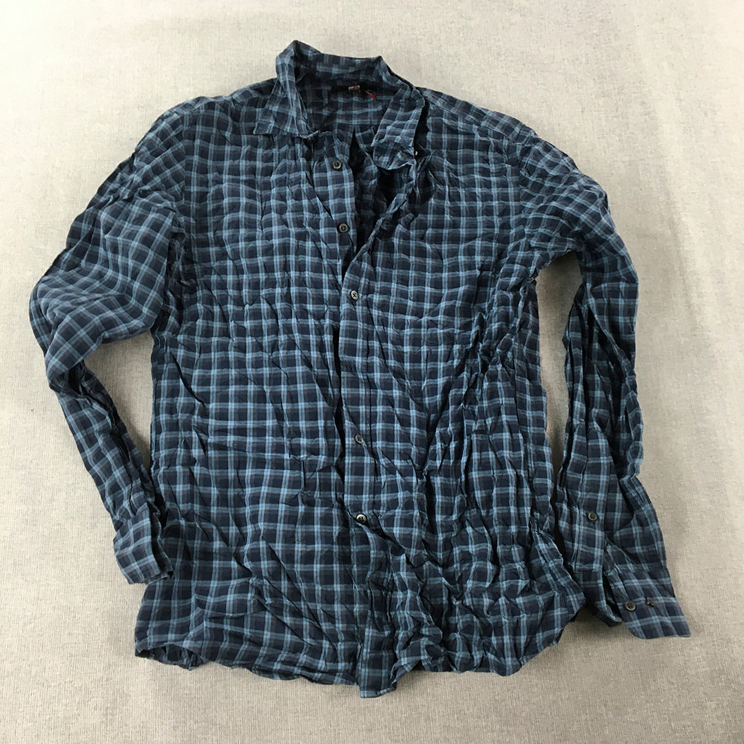 Uniqlo Mens Shirt Size S Blue Checkered Long Sleeve Button-Up Collared