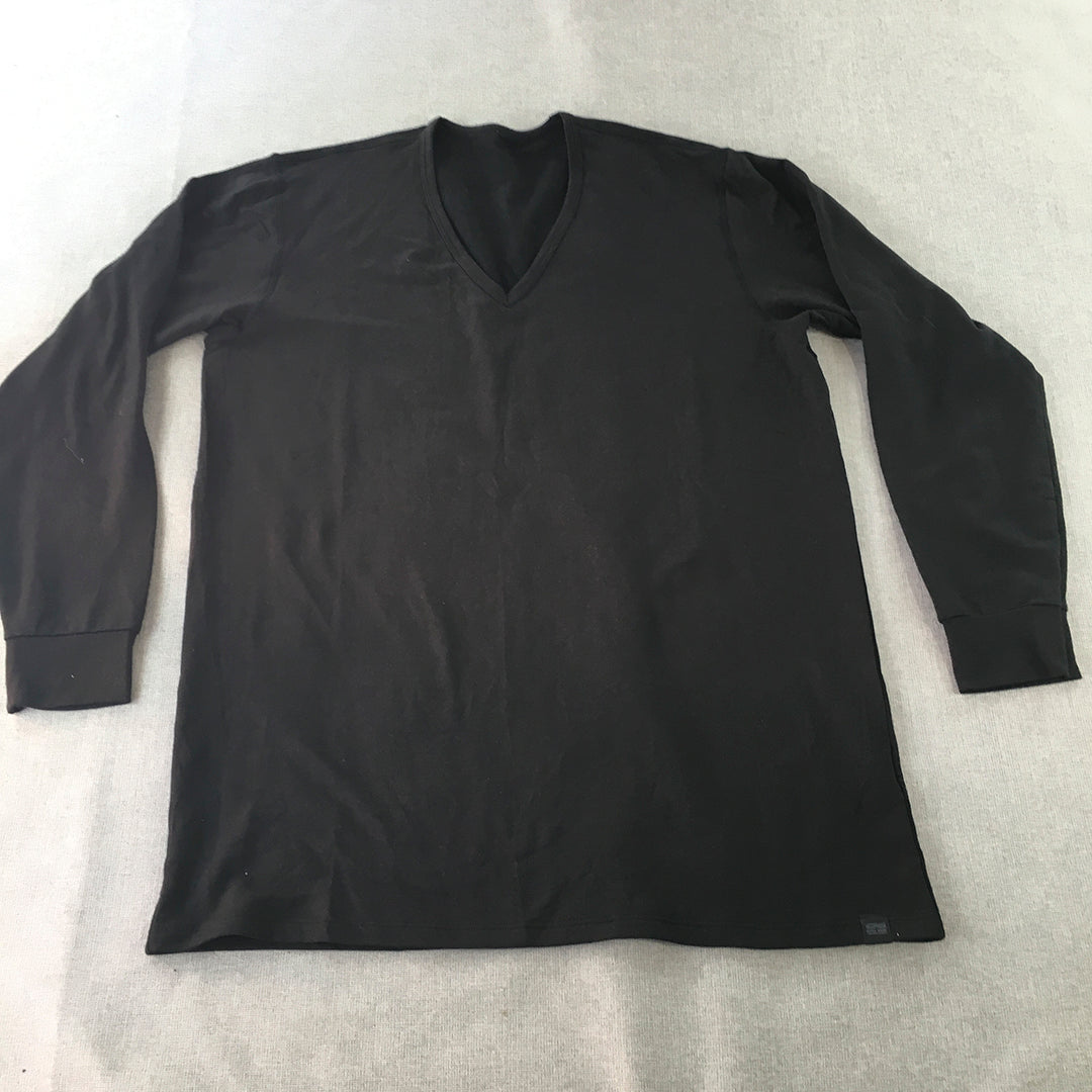 Uniqlo Heattech Mens Shirt Size XL Black Long Sleeve V-Neck Thermal