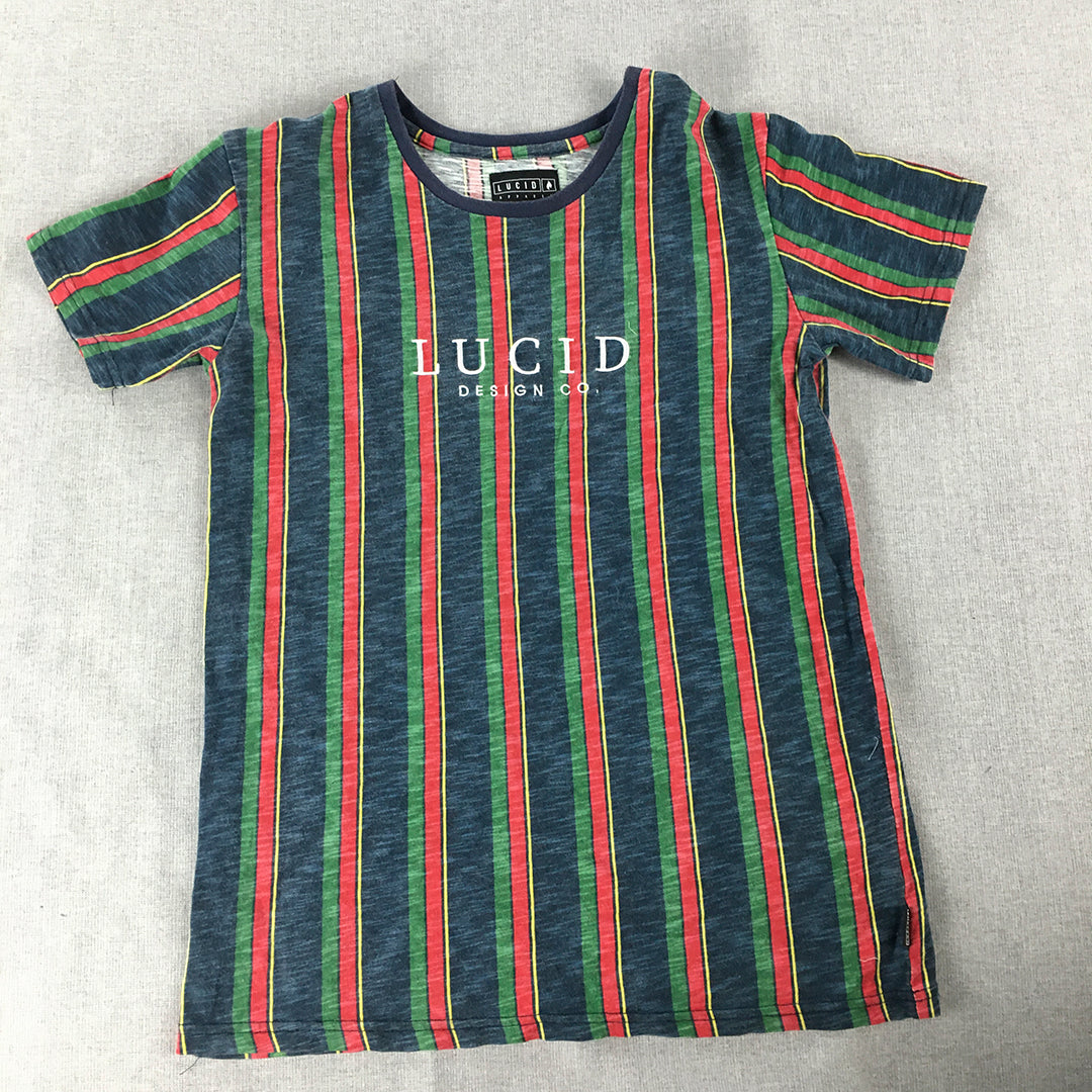 Lucid Apparel Kids Boys T-Shirt Size 12 Blue Green Red Striped Logo Top