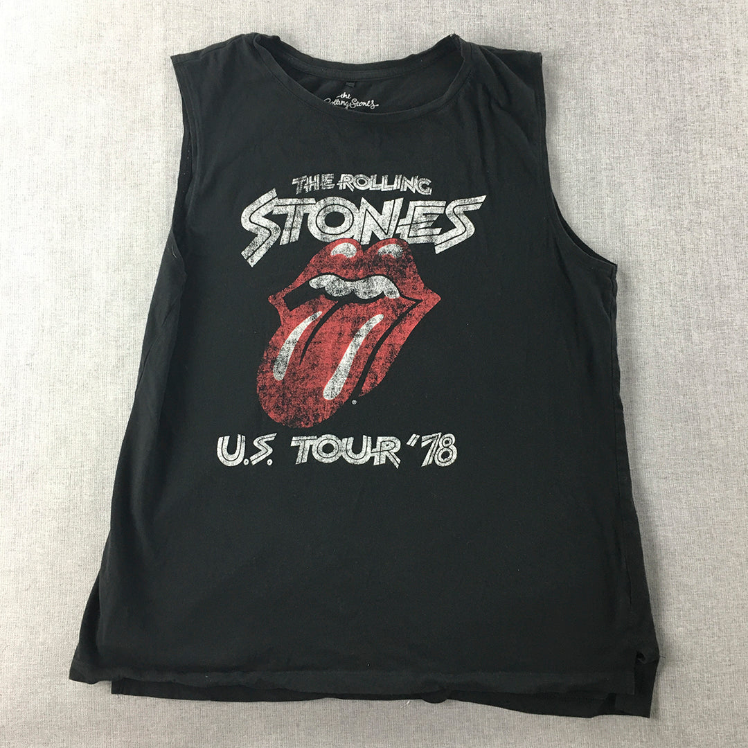 The Rolling Stones Womens Tank Top Size 12 Black Sleeveless Rock Band Shirt